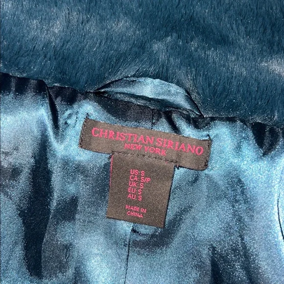 CHRISTIAN SIRIANO New York FAUX FUR Oversized Coat In A Deep Teal / Blue Tone - Picture 12 of 13